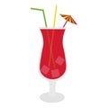 Glass red cocktail straw vector. Summer drinks food illustration